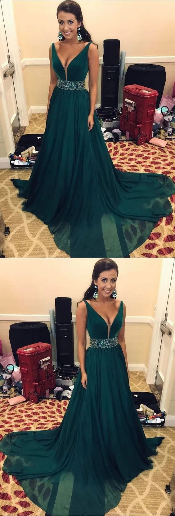 Emerald Green Chiffon Seductive Evening Dress Formal Prom Dress