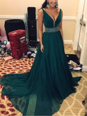 Emerald Green Chiffon Seductive Evening Dress Formal Prom Dress