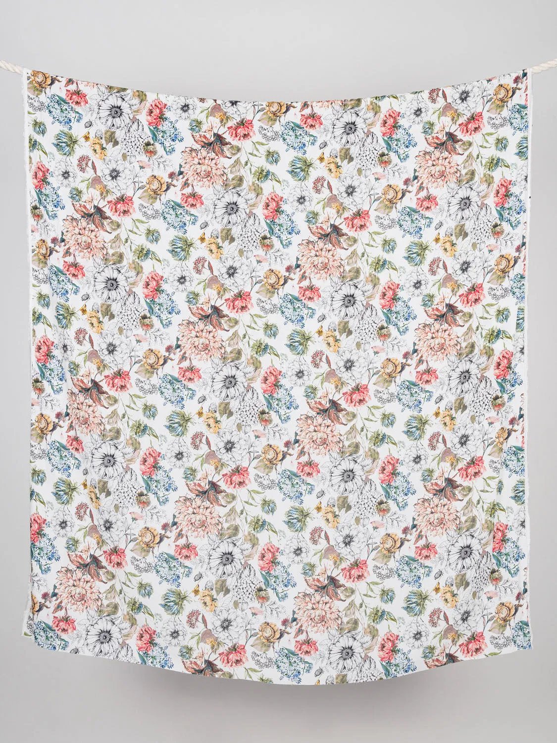 English Garden Inspired Floral Print EcoVero Challis - Cream - Swatch