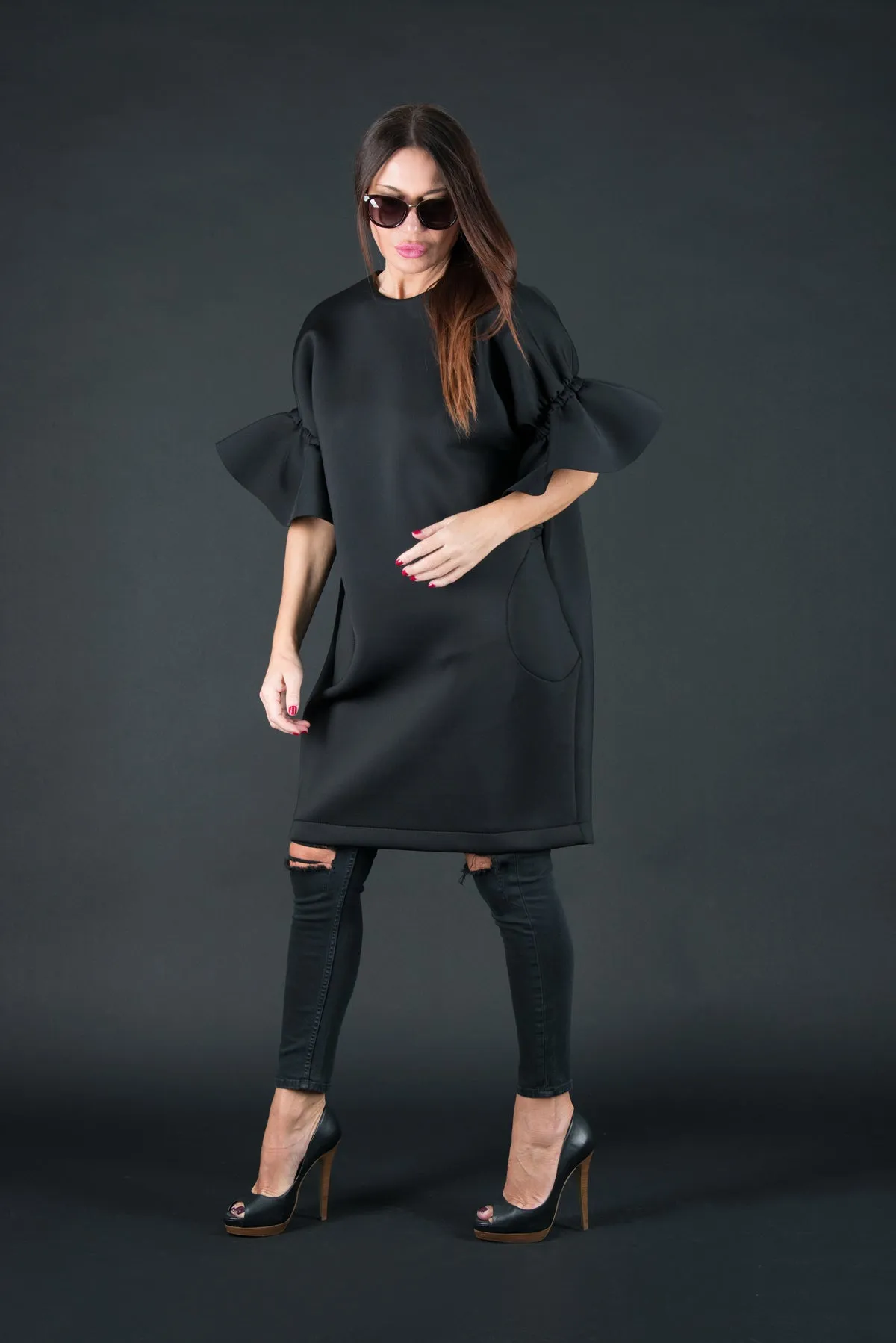 ESTER Black Winter Neoprene Dress