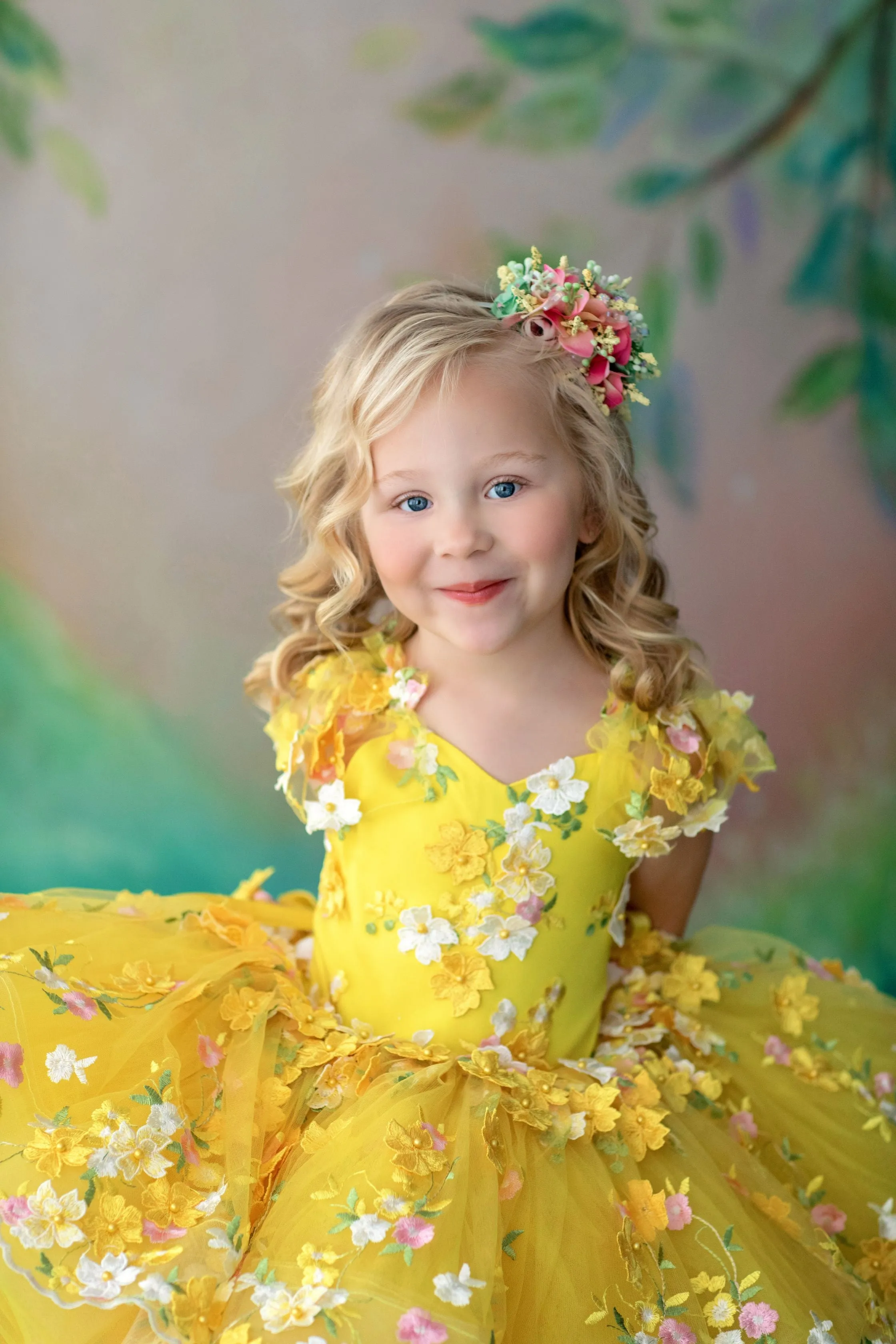 Euc "Floral Dreams" in Yellow -  Petal Short Length Dress ( 4 Year - Petite 5 Year)