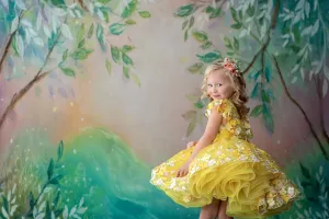 Euc "Floral Dreams" in Yellow -  Petal Short Length Dress ( 4 Year - Petite 5 Year)