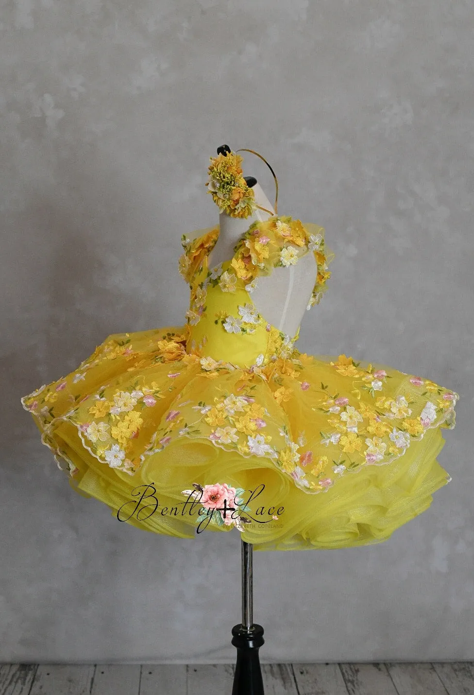 Euc "Floral Dreams" in Yellow -  Petal Short Length Dress ( 4 Year - Petite 5 Year)