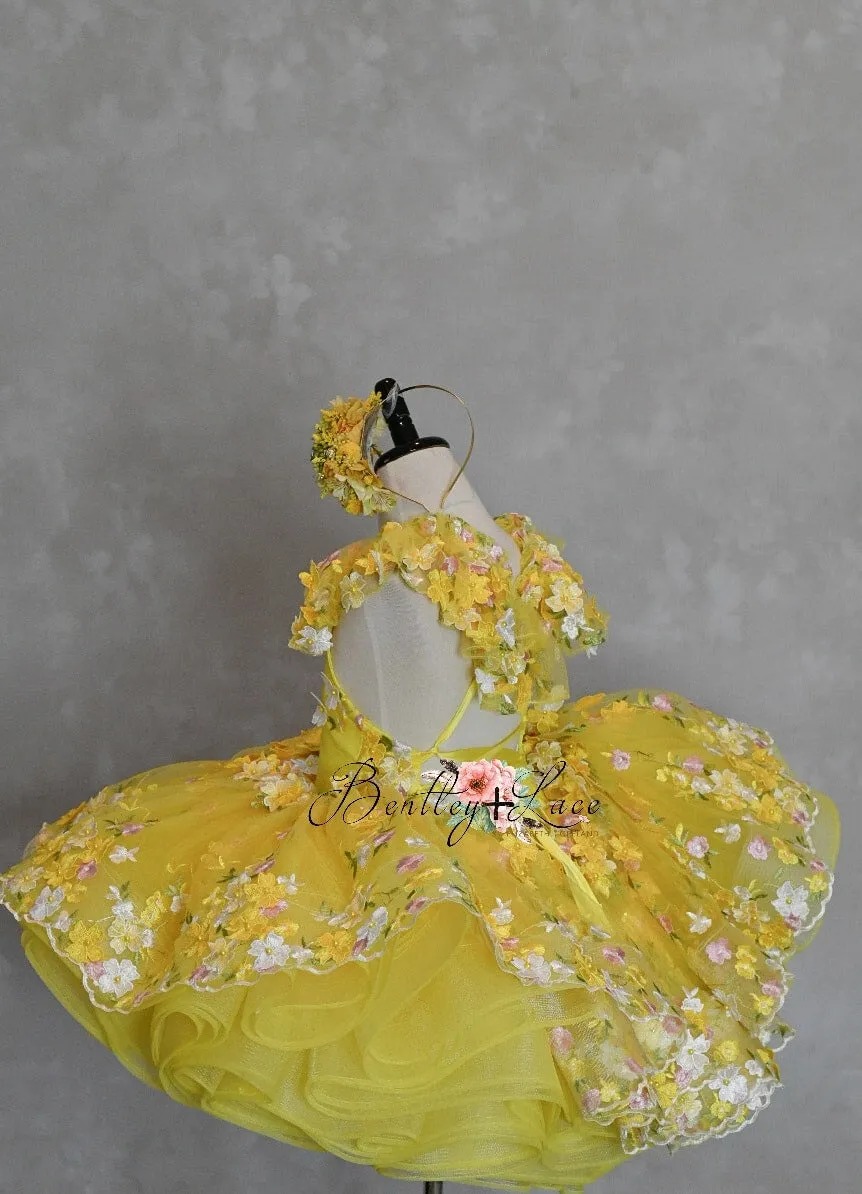 Euc "Floral Dreams" in Yellow -  Petal Short Length Dress ( 4 Year - Petite 5 Year)