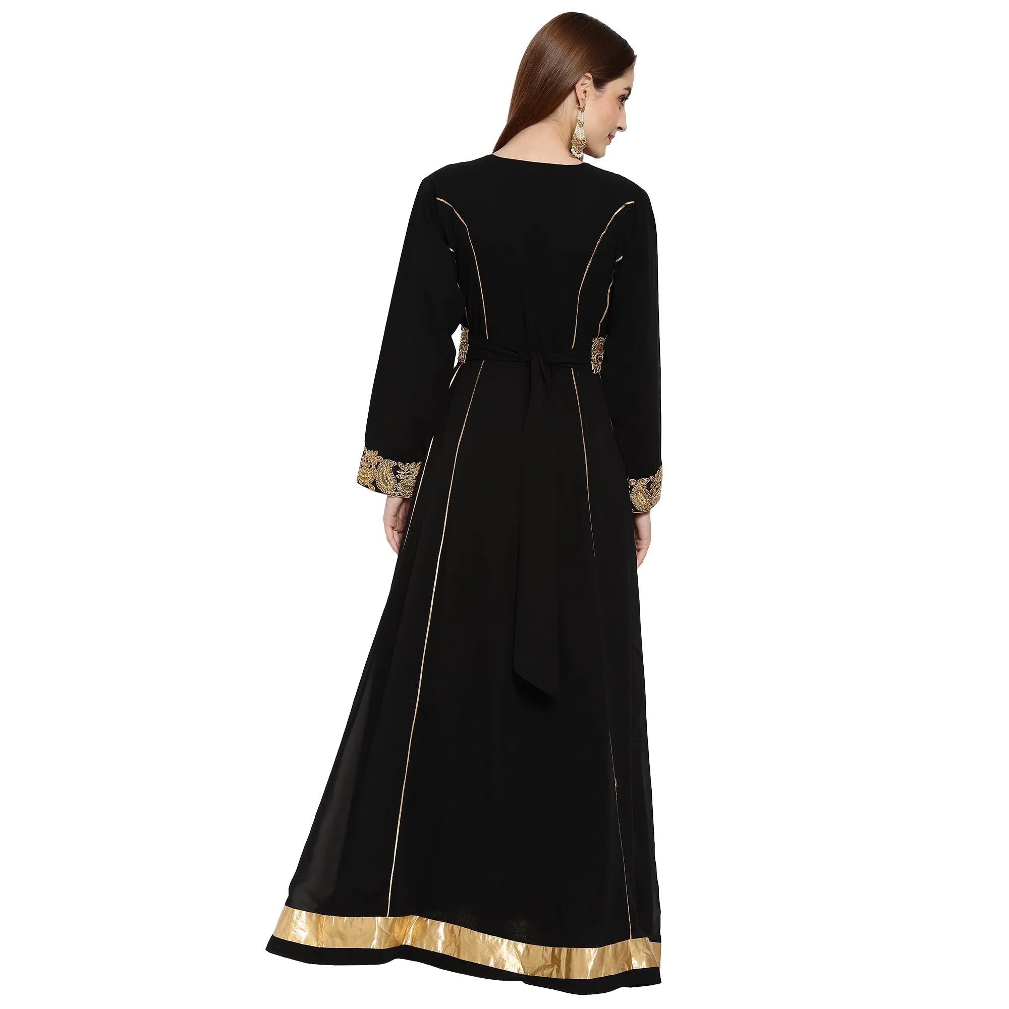 Evening Gown Djellaba Maxi Dress in Black Georgette