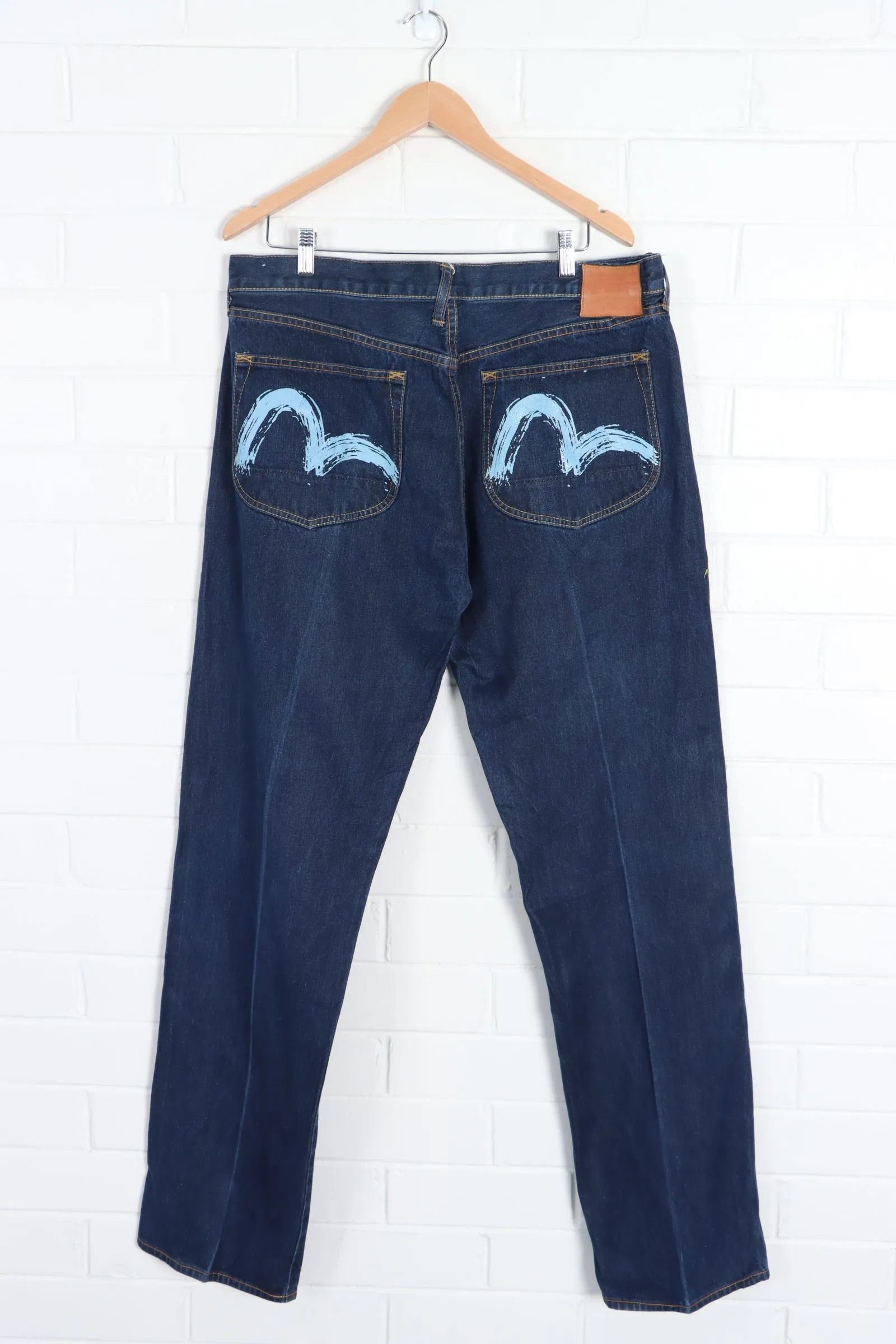 EVISU Heritage "Umi Yama" Embroidered Volcano Button Fly Jeans (38)