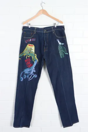 EVISU Heritage "Umi Yama" Embroidered Volcano Button Fly Jeans (38)