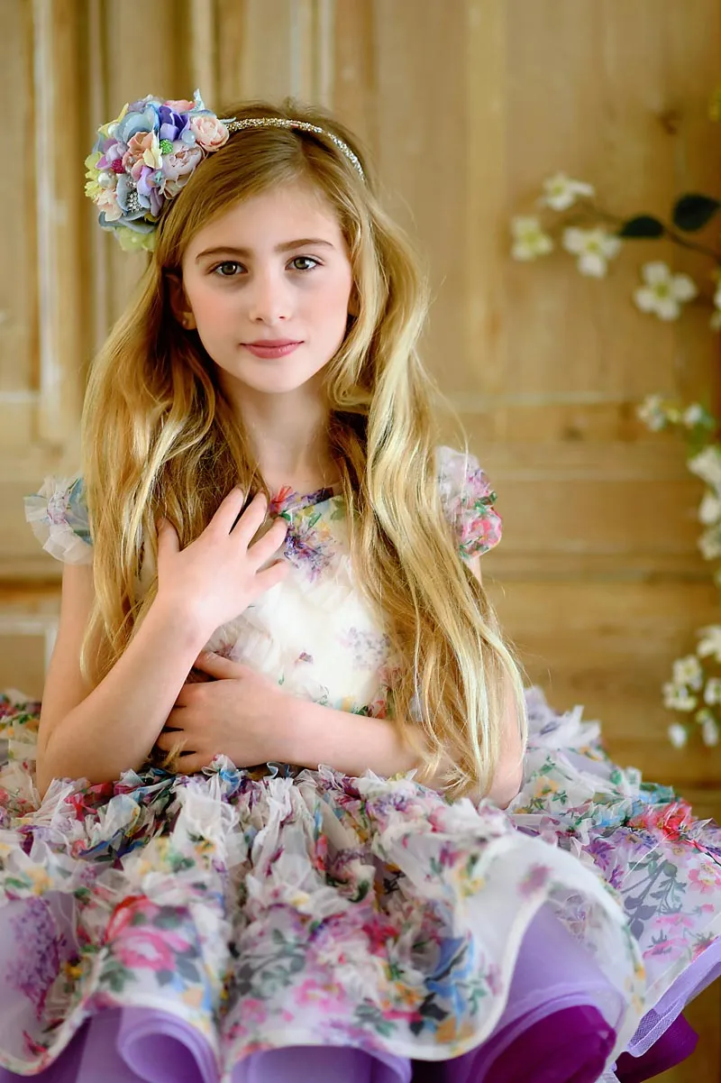 EXCLUSIVE LIMITED RELEASE GOWN - "MEADOW BLOOM" -   Petal length dress  ( 4 Year - 6 Year)