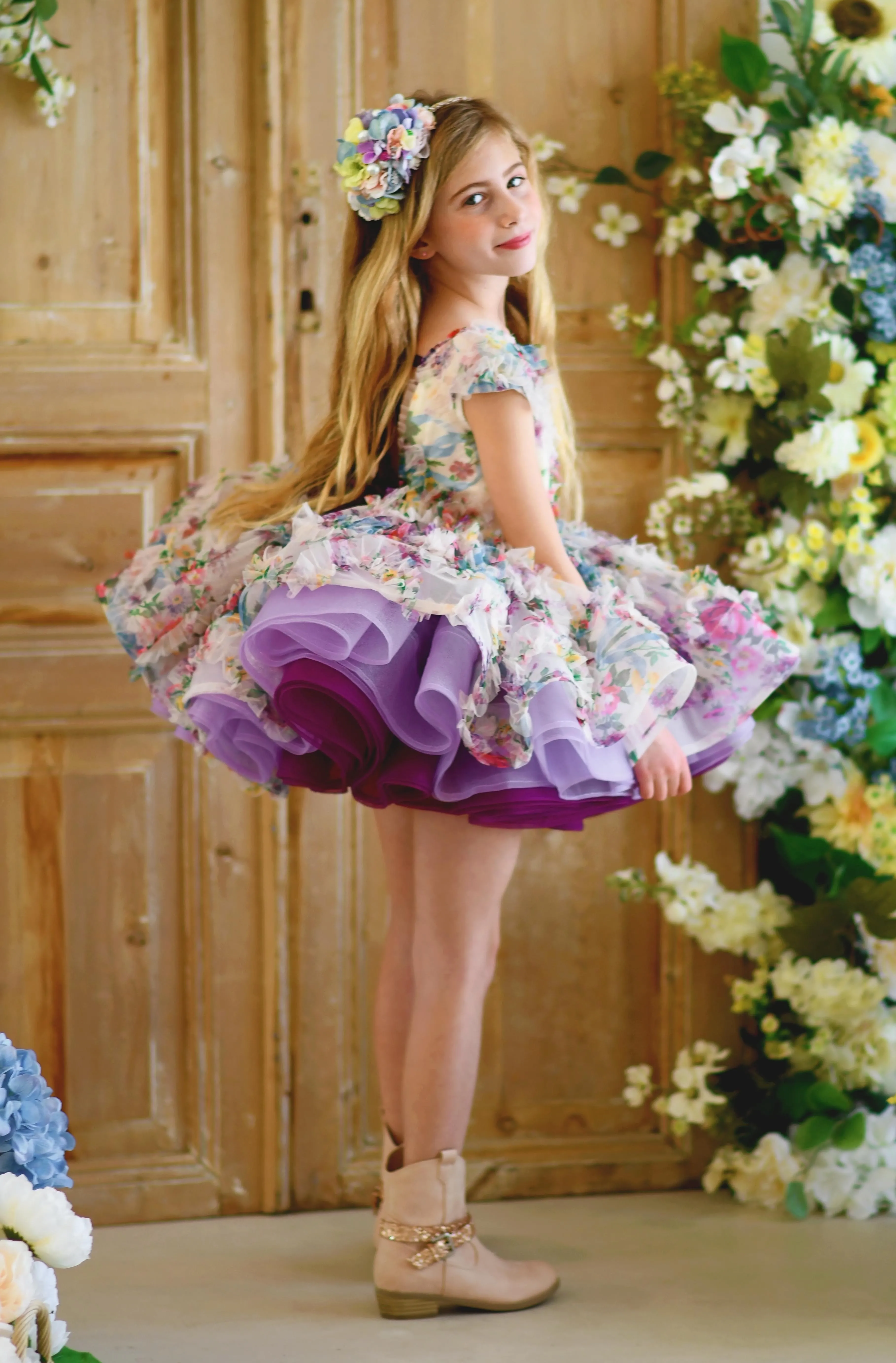 EXCLUSIVE LIMITED RELEASE GOWN - "MEADOW BLOOM" -   Petal length dress  ( 4 Year - 6 Year)