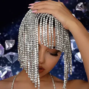 Exotic Silver Rhinestone Crystal Gatsby Inspired Egyptian Fringe Headpiece