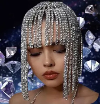 Exotic Silver Rhinestone Crystal Gatsby Inspired Egyptian Fringe Headpiece