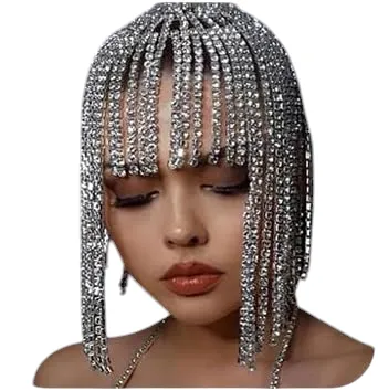 Exotic Silver Rhinestone Crystal Gatsby Inspired Egyptian Fringe Headpiece