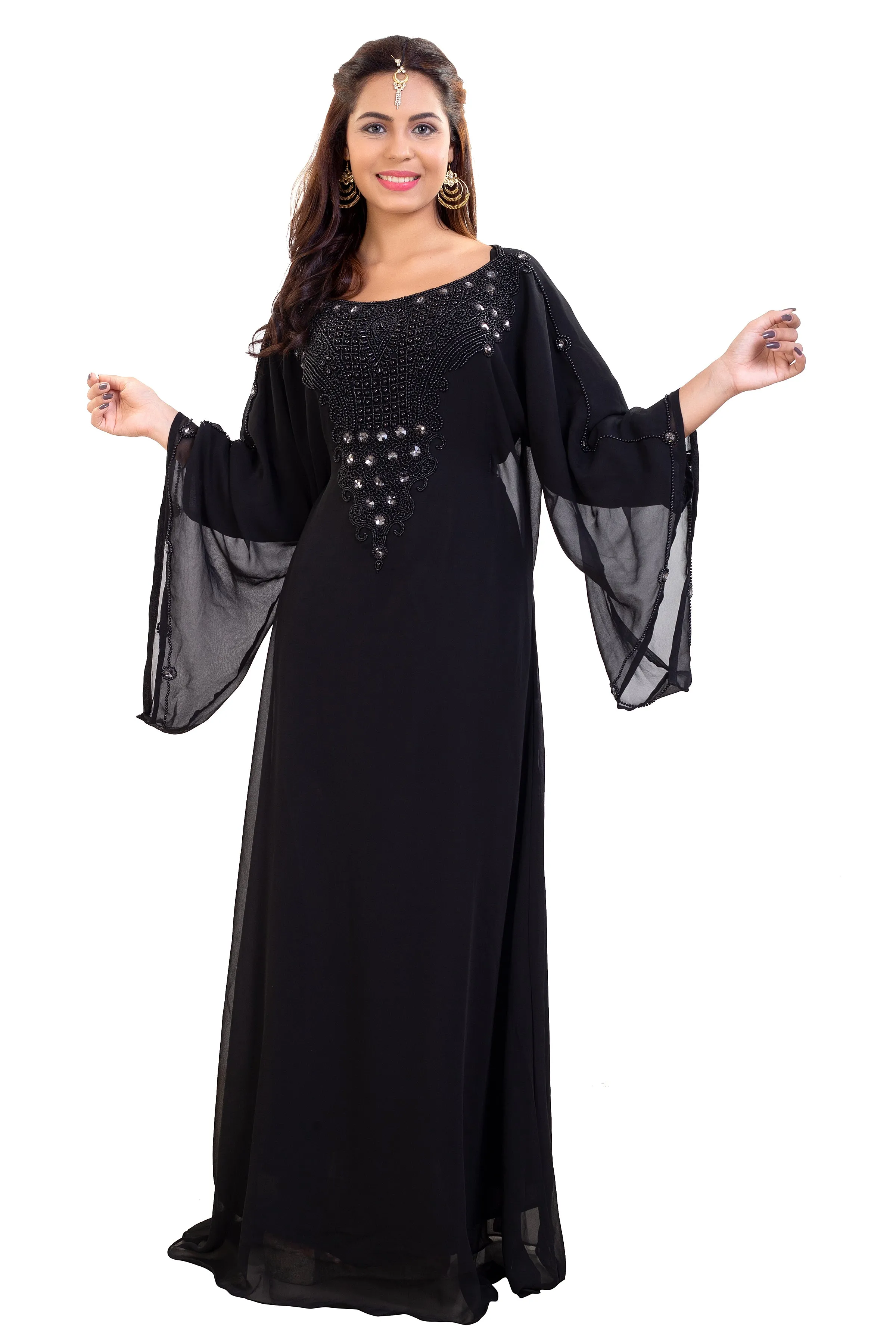 Farasha Maxi With Black Stones Embroidered Gown