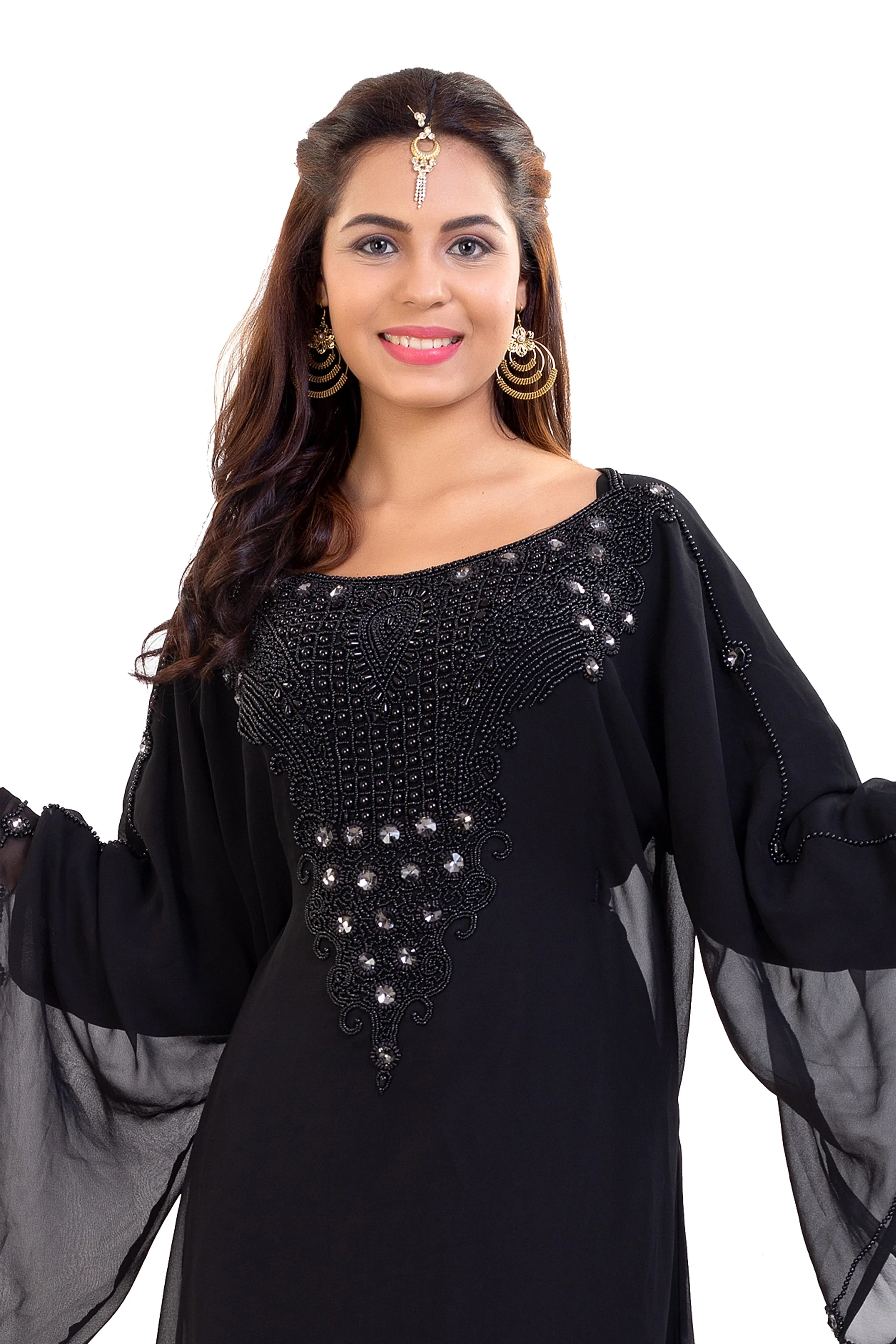 Farasha Maxi With Black Stones Embroidered Gown