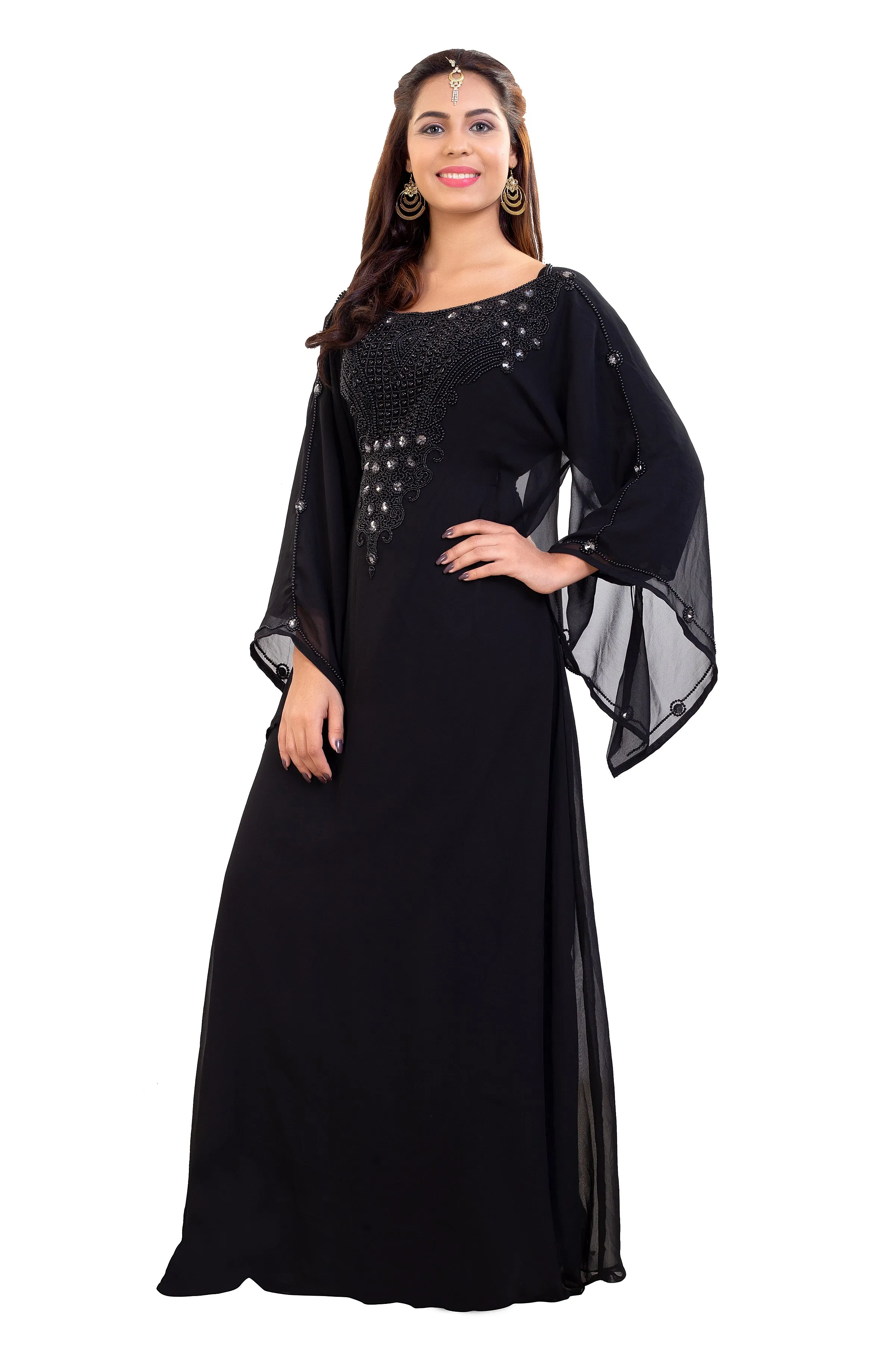 Farasha Maxi With Black Stones Embroidered Gown