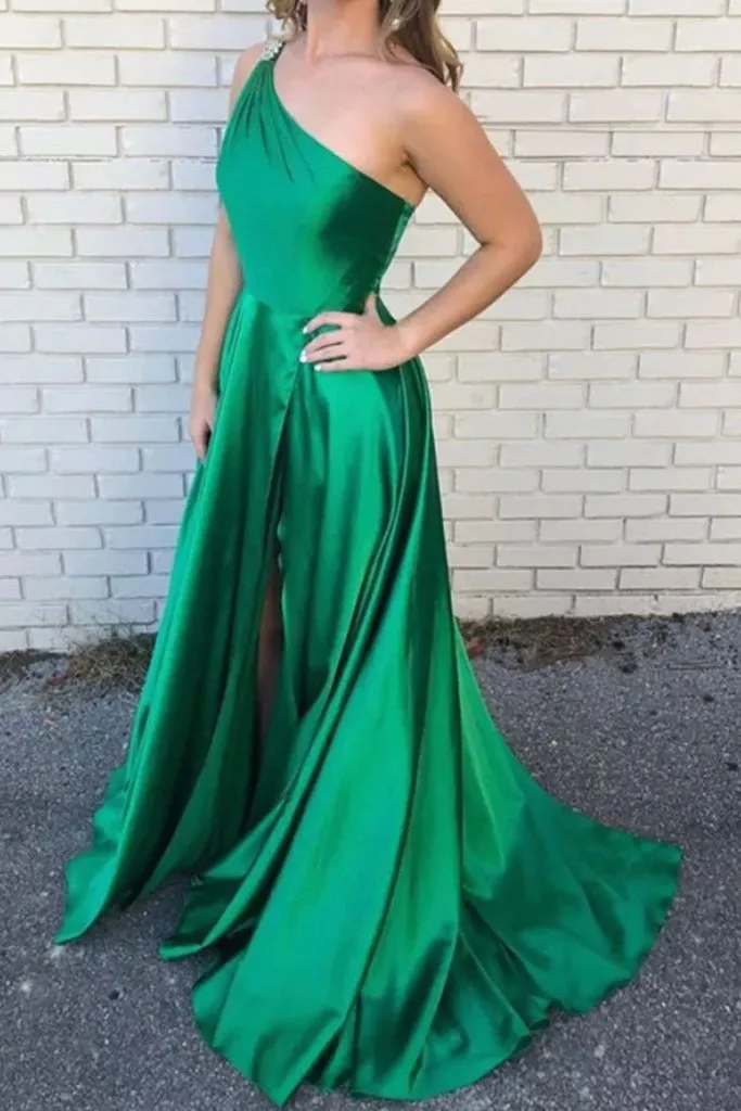 Fashion One Shoulder Green Pageant Dress