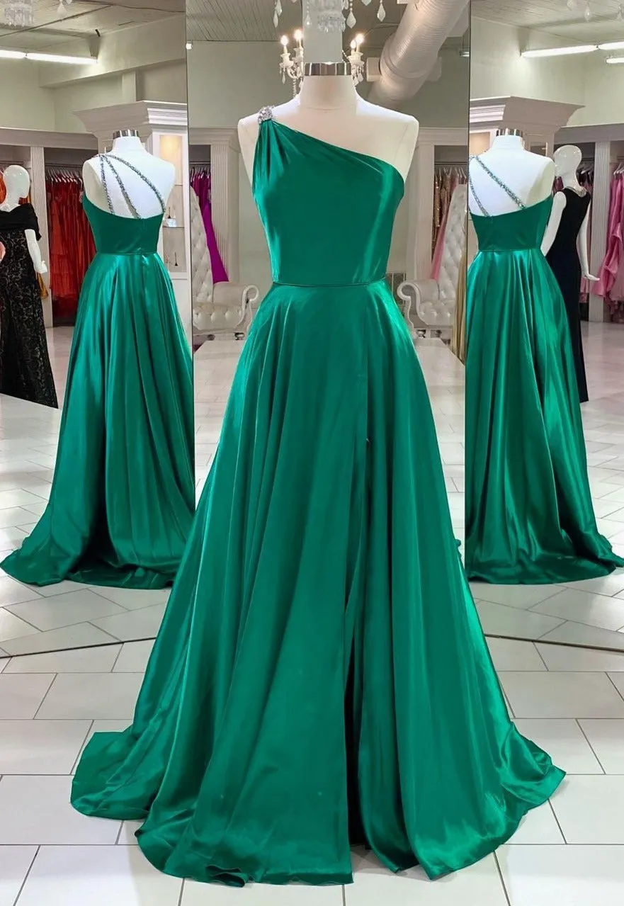 Fashion One Shoulder Green Pageant Dress