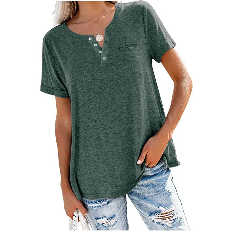 Fashion Solid Color Pocket Short Sleeve T-Shirt