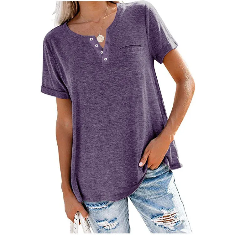 Fashion Solid Color Pocket Short Sleeve T-Shirt