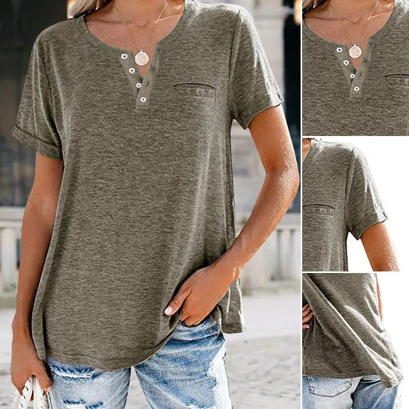 Fashion Solid Color Pocket Short Sleeve T-Shirt