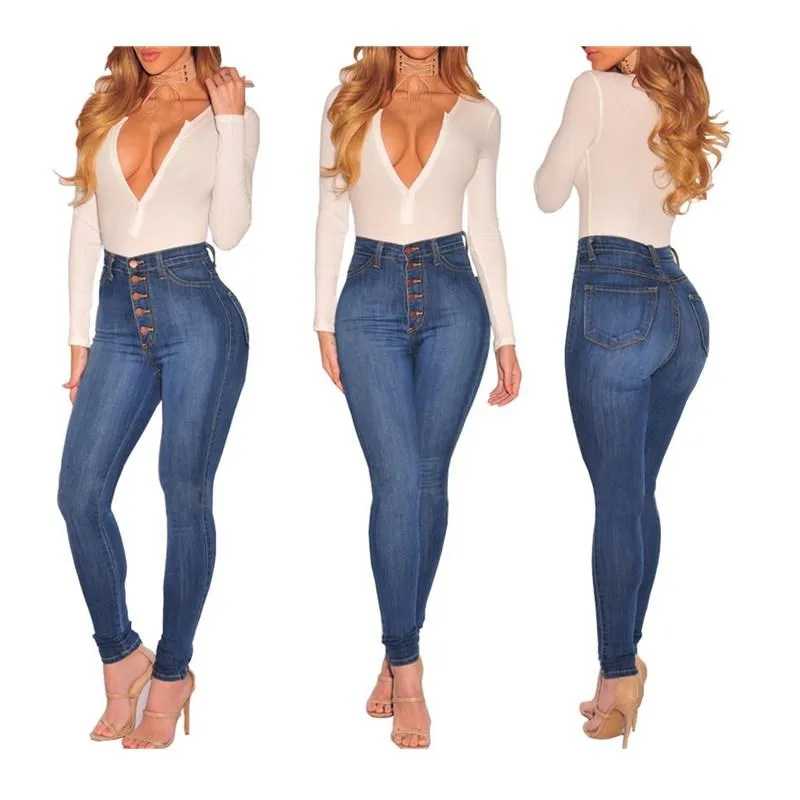 FashionSierra - Women's Button Fly Tight Butt Lifting High Waist Skinny Jeans