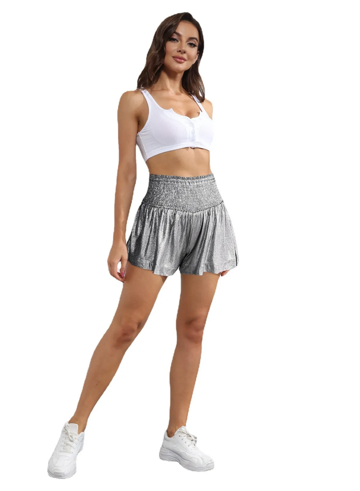 Female Cheerleading High Waist Stretch Flash Pants