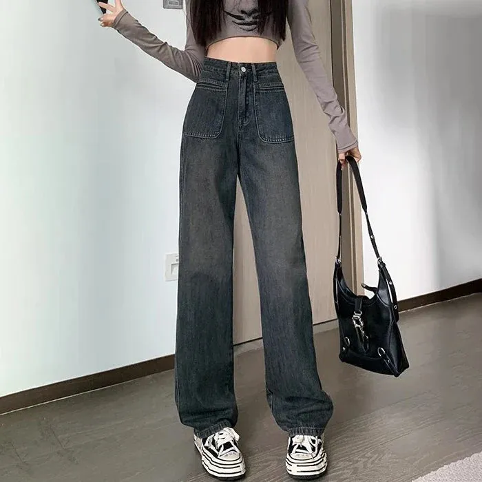 Female Fall High-Waisted Loose Thin Versatile Straight Drape Narrow Version Of The Drag Jeans