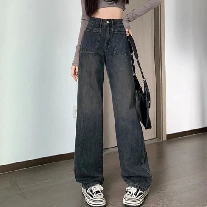 Female Fall High-Waisted Loose Thin Versatile Straight Drape Narrow Version Of The Drag Jeans