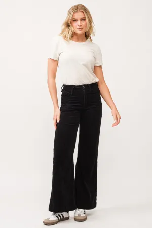 FIONA HIGH RISE CLEAN HEM WIDE LEG PANTS BLACK CORDUROY