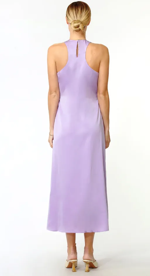 Fiona Satin O-Ring Midi Dress Violet