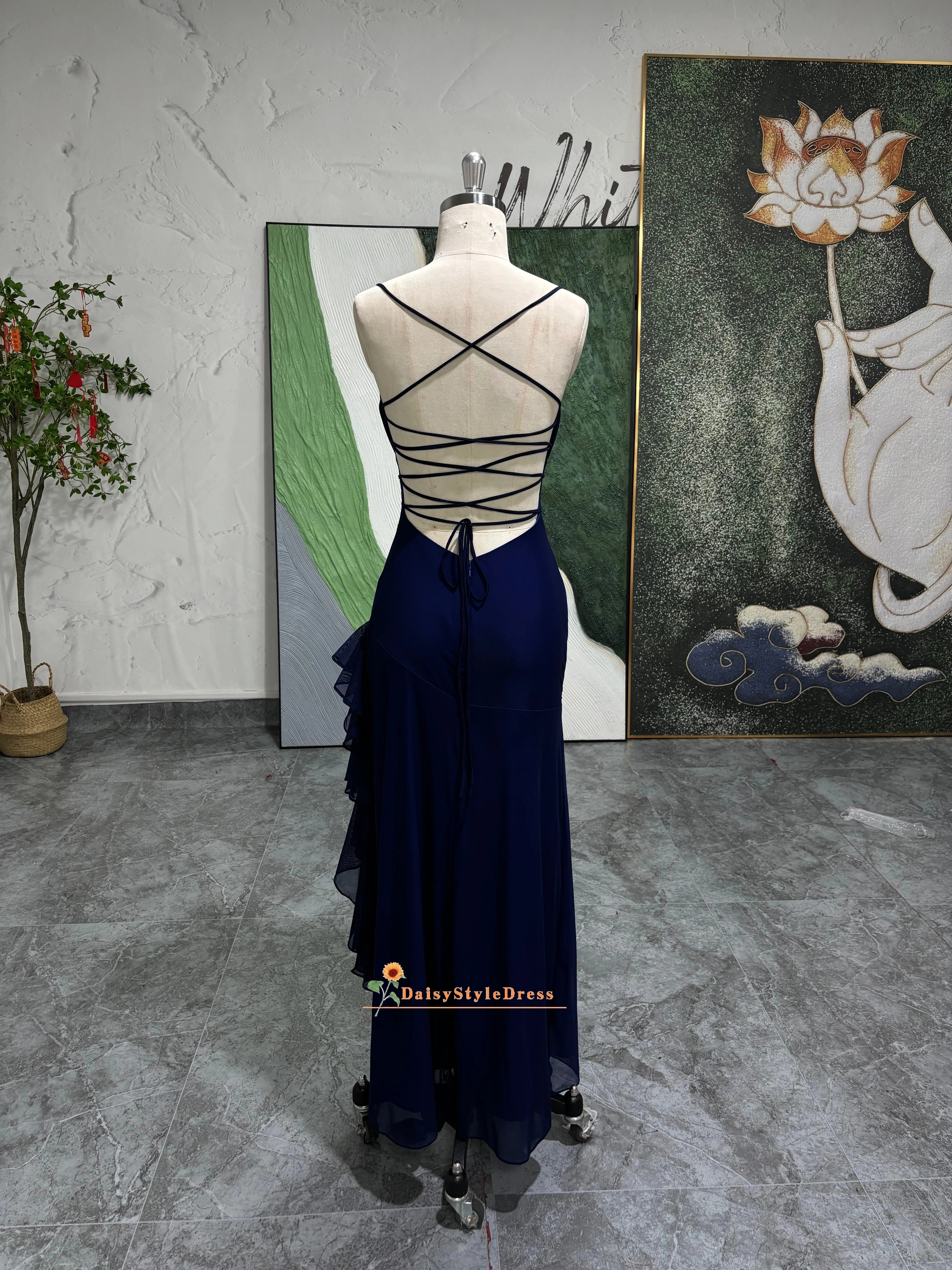 Fit and Flare Deep Blue Vintage Prom Dress