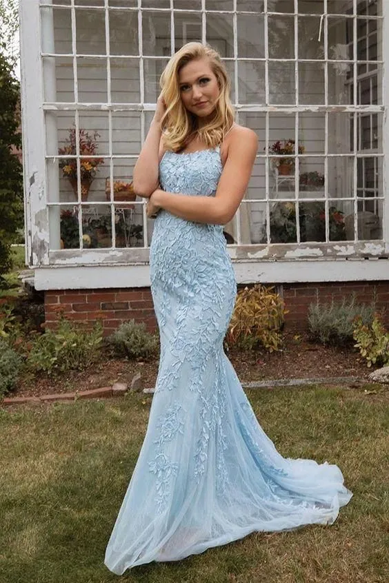 Fitted Light Blue Prom Dress