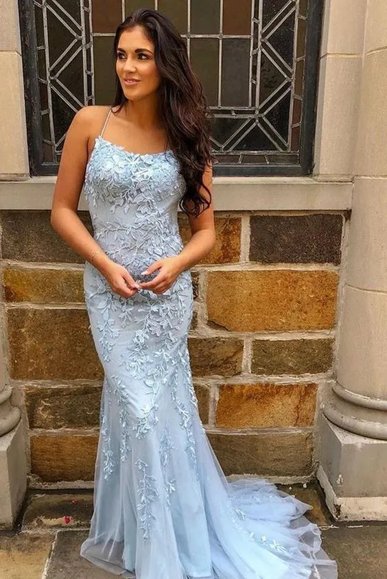 Fitted Light Blue Prom Dress