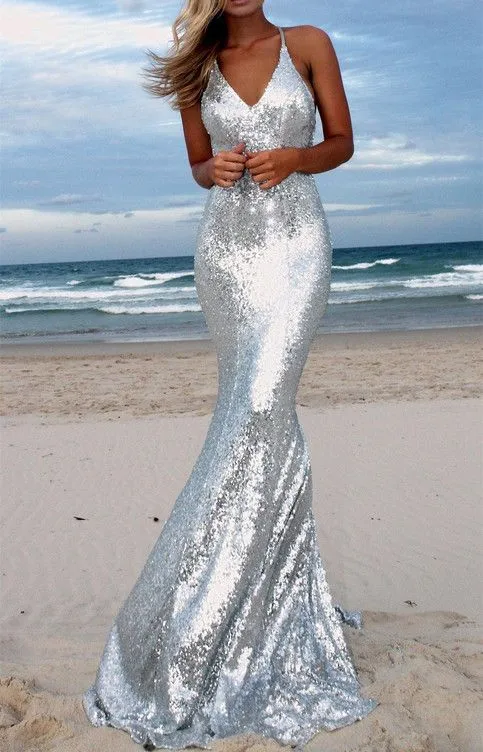 Fitted Silver Sequins Pageant Dress