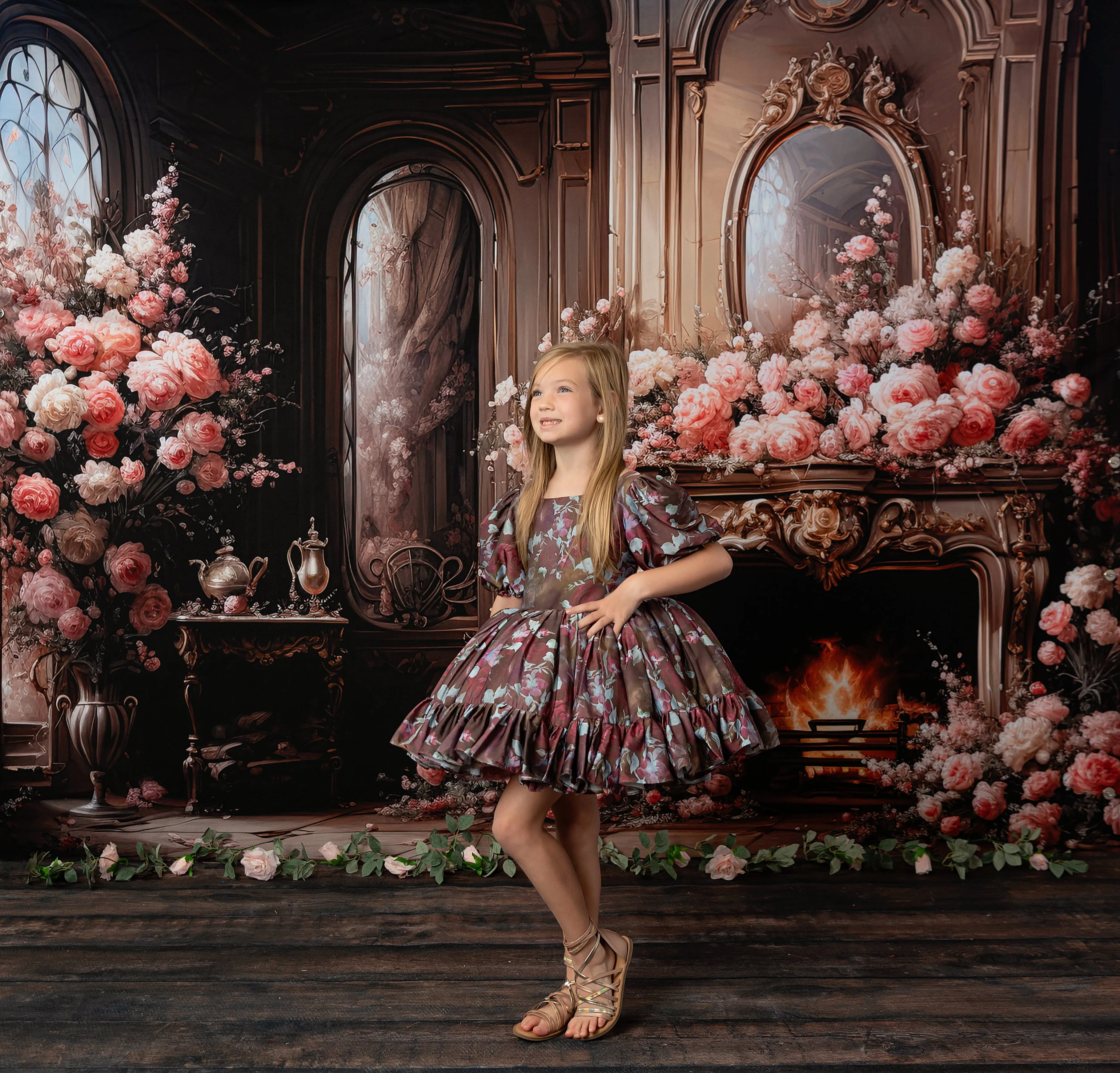 Floral Days - burgundy petal dress (6-7 year)