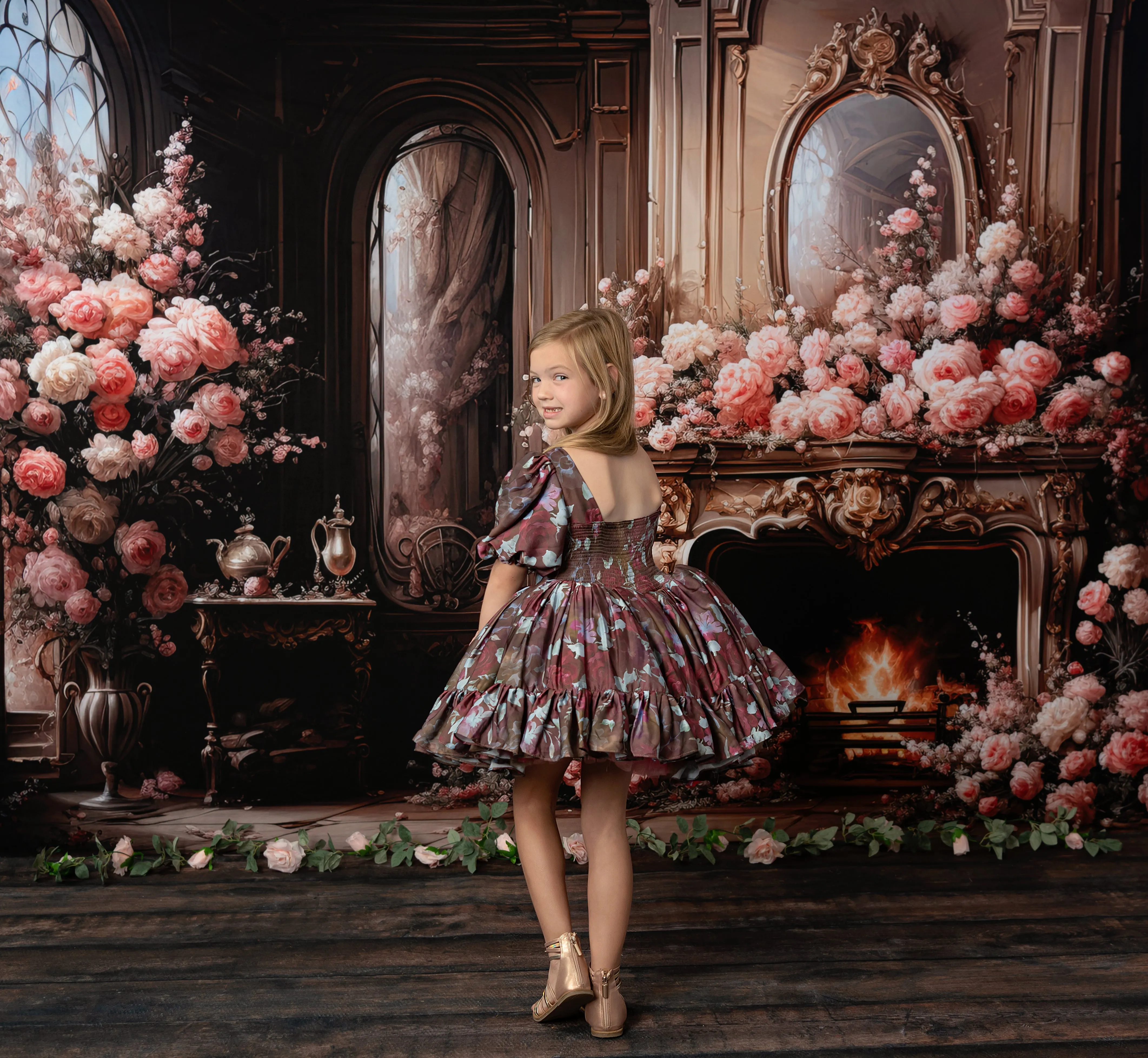 Floral Days - burgundy petal dress (6-7 year)