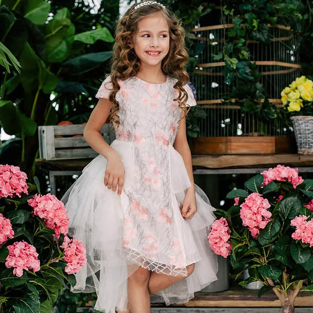 Floral Embroidered Knee-Length Dress, Size 3-10 Yrs