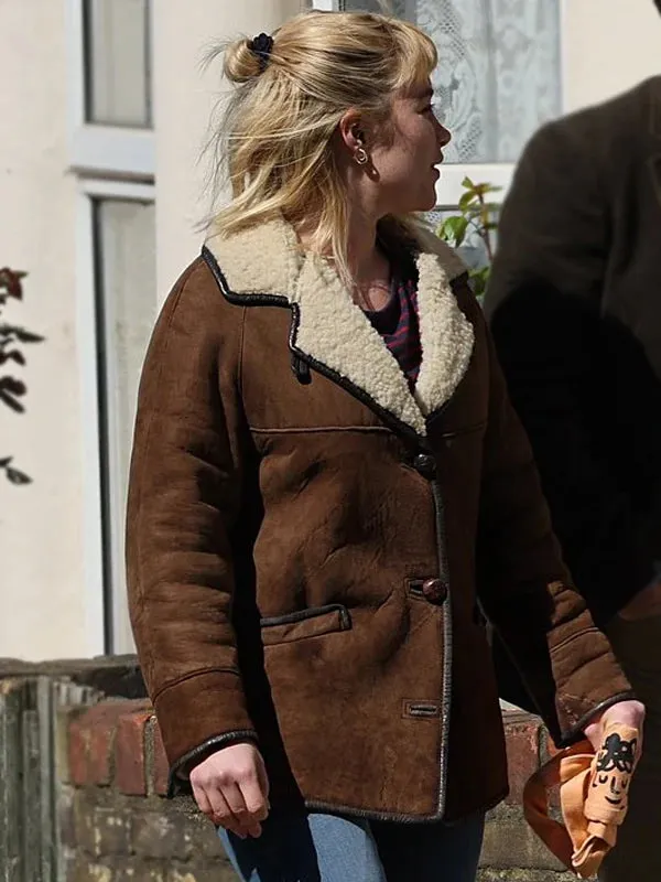 Florence Pugh Brown Shearling Jacket