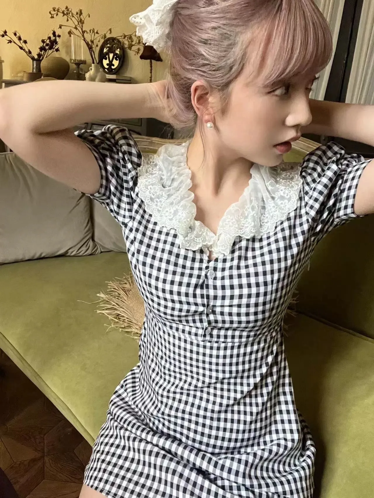 French Doll Gingham Vintage Mini Dress