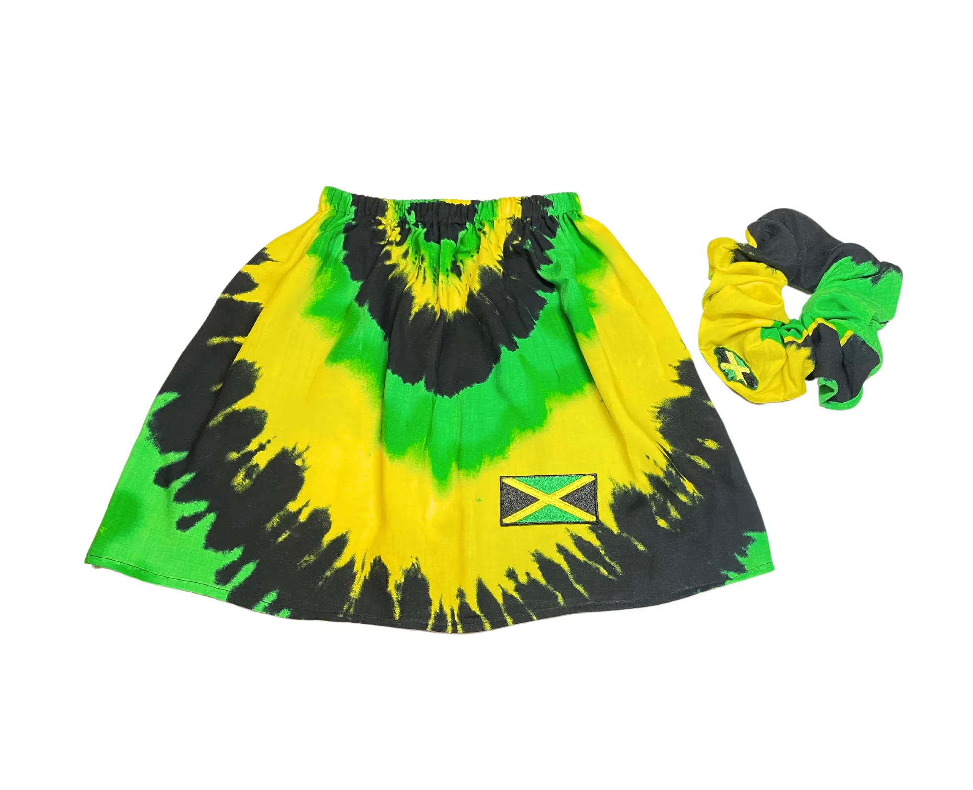 Girls Jamaica Flag Skirt and Scrunchie Set