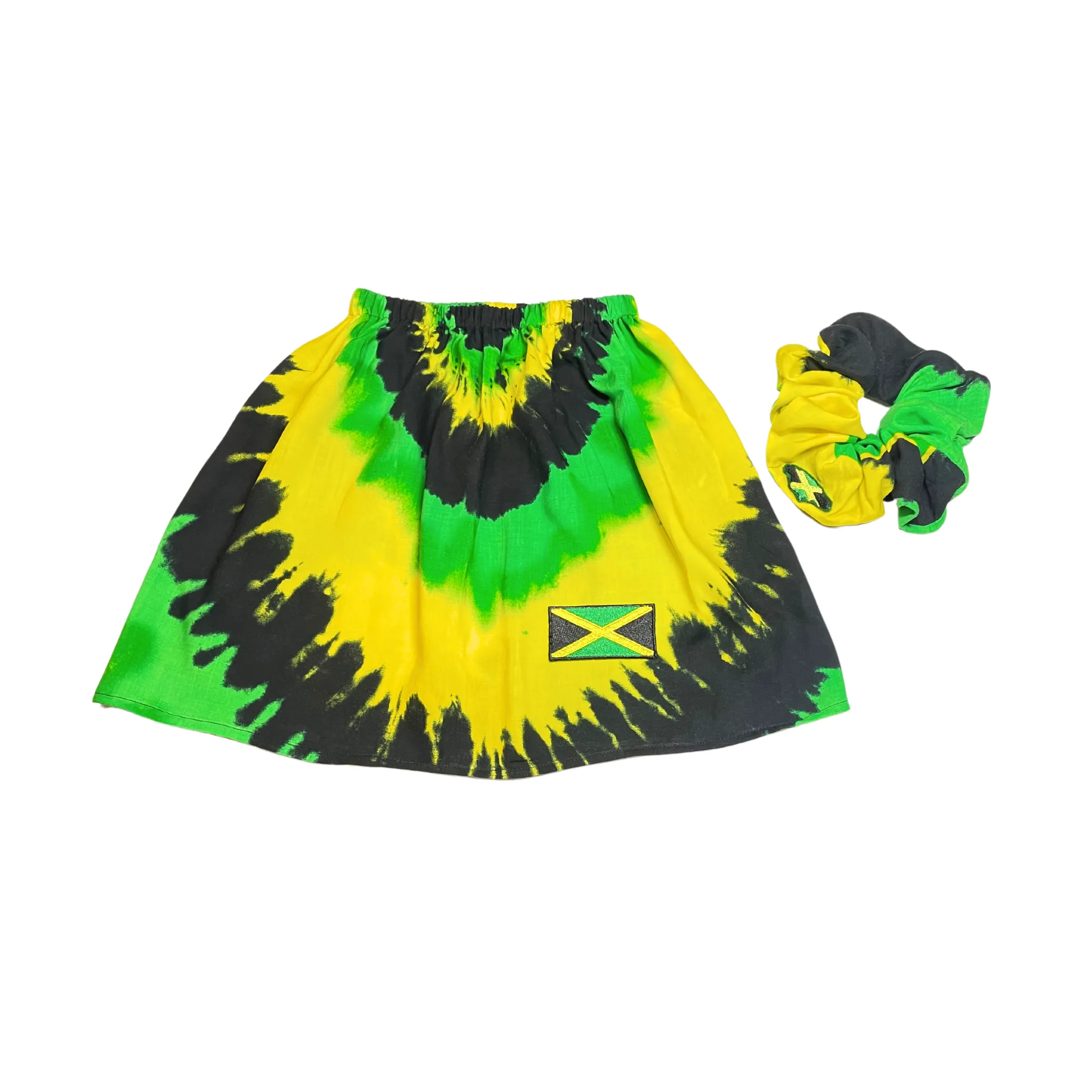 Girls Jamaica Flag Skirt and Scrunchie Set