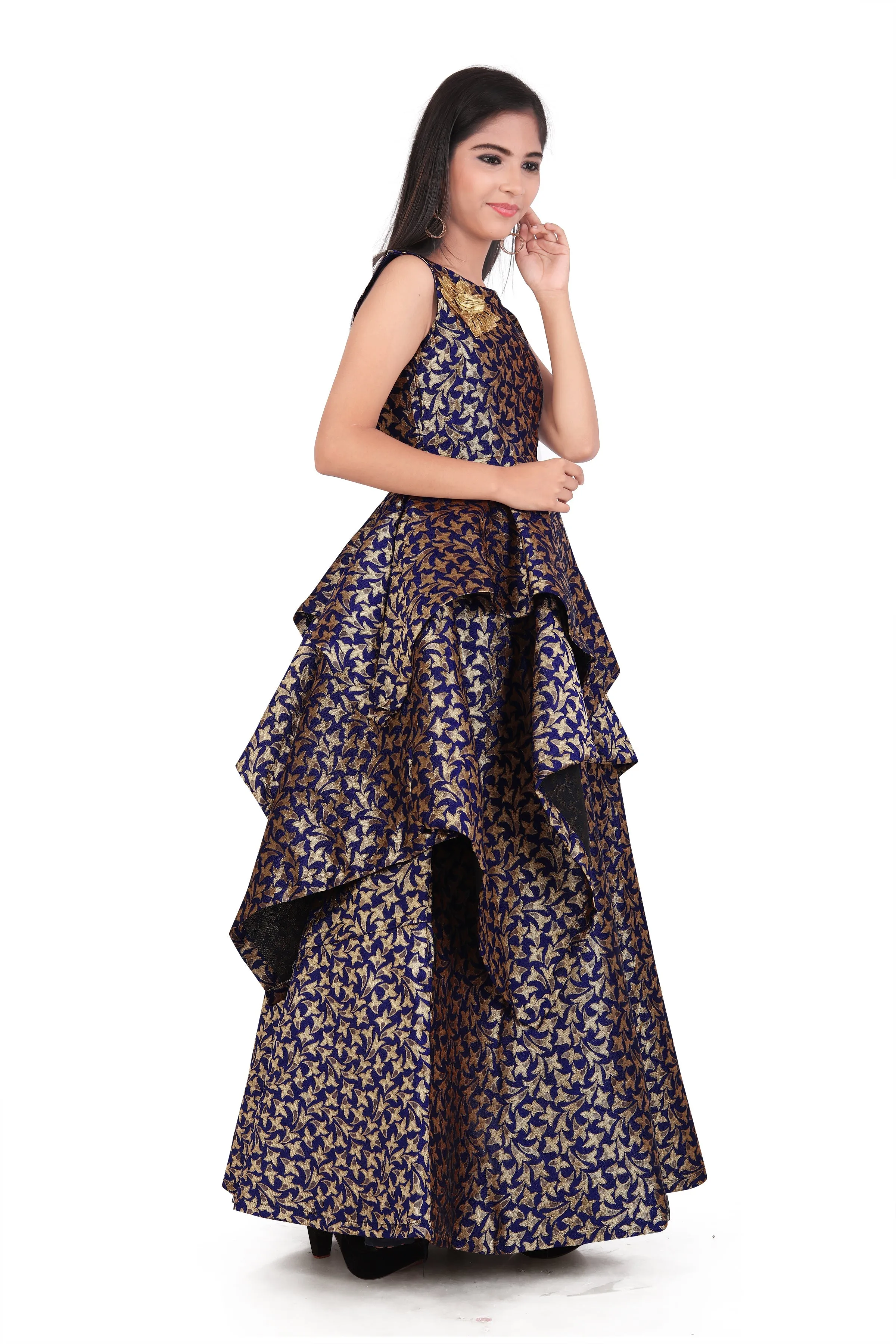 Girl's Readymade Maxi Blue Dress Gown for kids