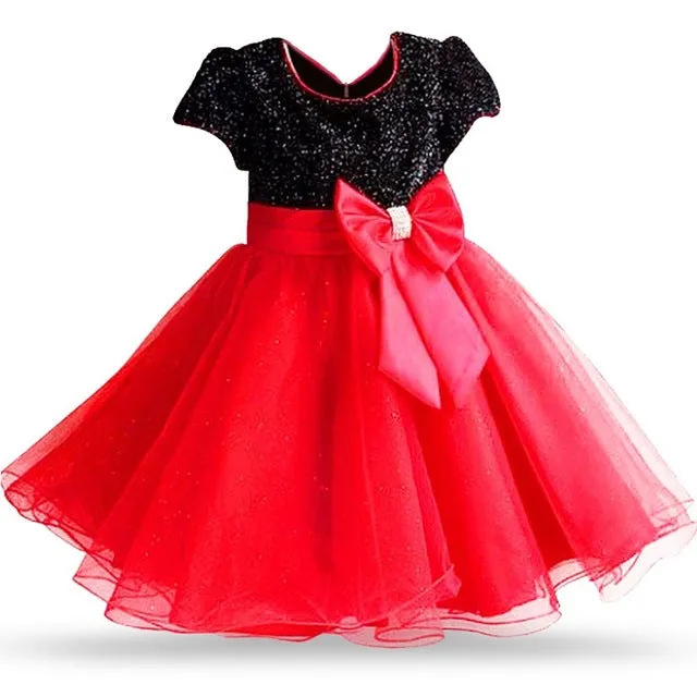 Girls Satin & Tulle Dress, Red/Black, Size 2-14Yrs