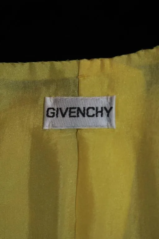 GIVENCHY 1980s Yellow Print Silk Suit w/ Velvet Trim Size 2-4