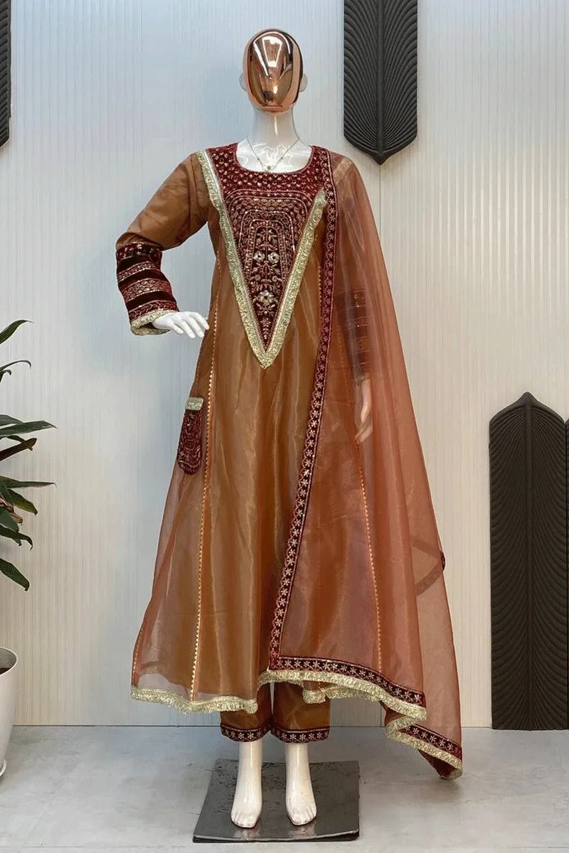 Golden Color Designer Dress For Sangeet Function