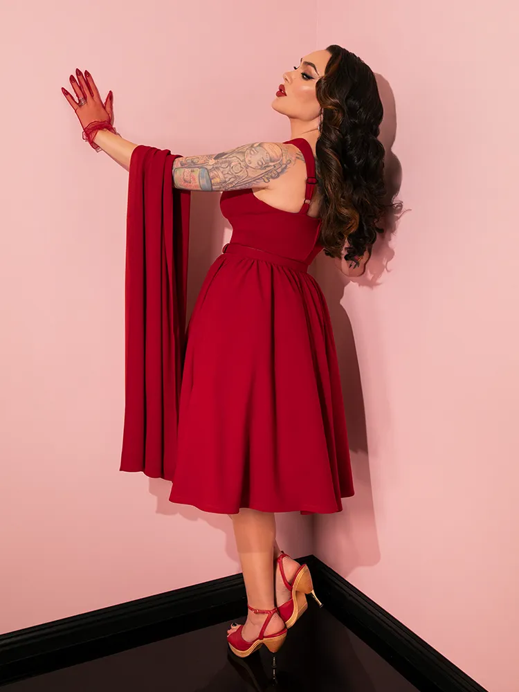 Golden Era Swing Dress and Scarf in Ruby Red - Vixen by Micheline Pitt