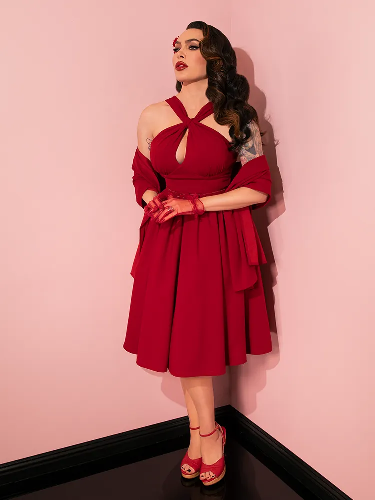 Golden Era Swing Dress and Scarf in Ruby Red - Vixen by Micheline Pitt