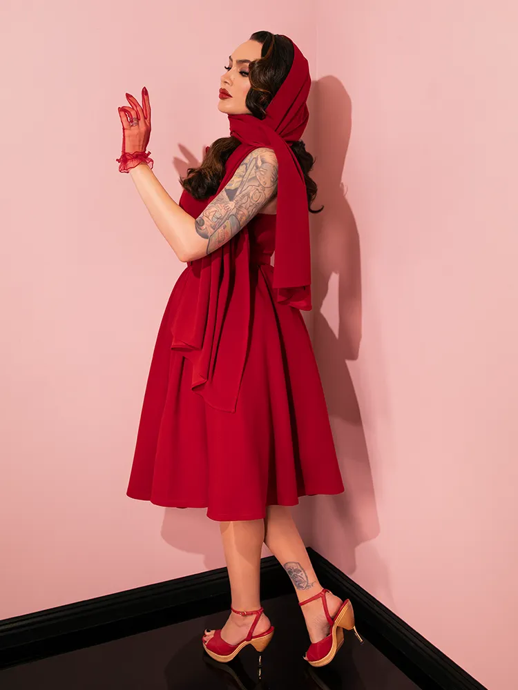 Golden Era Swing Dress and Scarf in Ruby Red - Vixen by Micheline Pitt