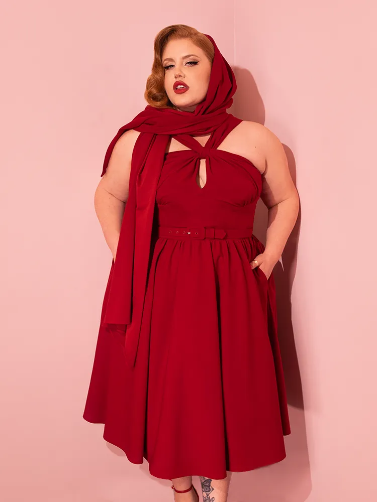 Golden Era Swing Dress and Scarf in Ruby Red - Vixen by Micheline Pitt