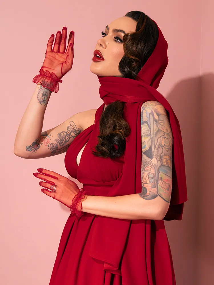 Golden Era Swing Dress and Scarf in Ruby Red - Vixen by Micheline Pitt